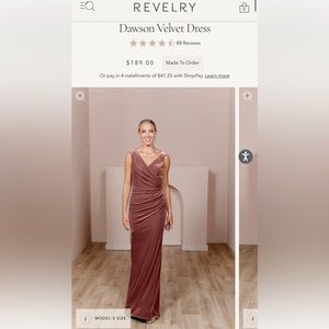 Revelry Velvet Dawson Bridesmaid Dress - Color Dusty Rose Size 6